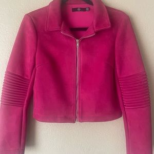 Hot Pink Faux Suede Moto Jacket